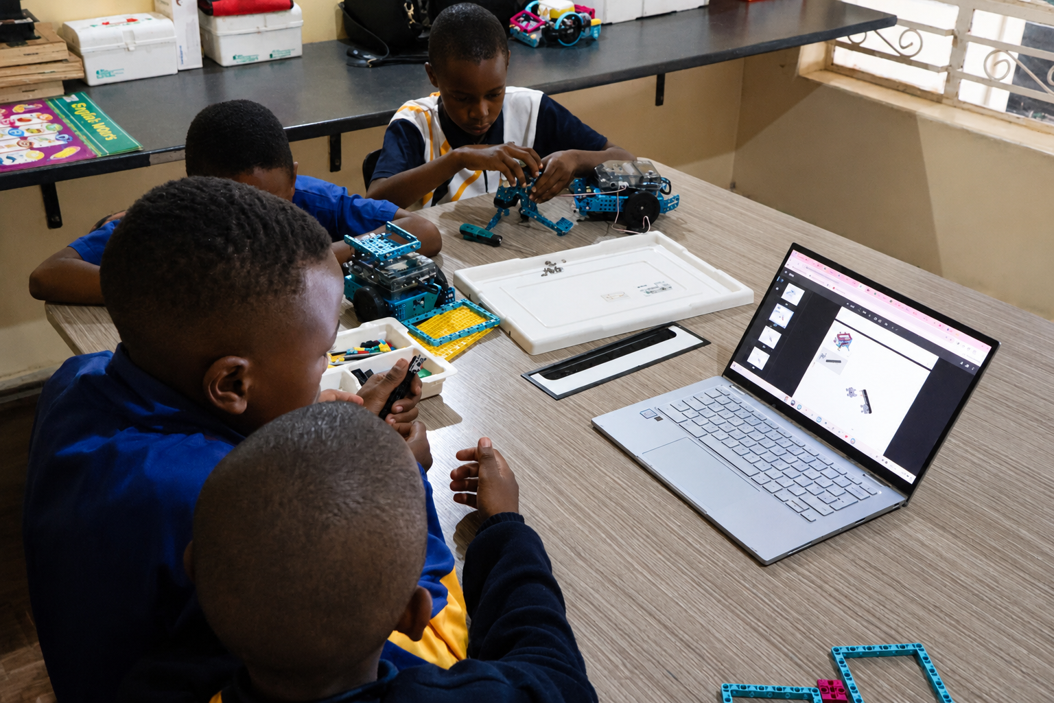 Learners following digital build instructions on a laptop